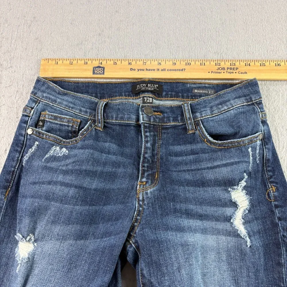 Judy Blue Jeans Womens‎ 7/28 Boyfriend Fit Distressed Denim Medium Wash